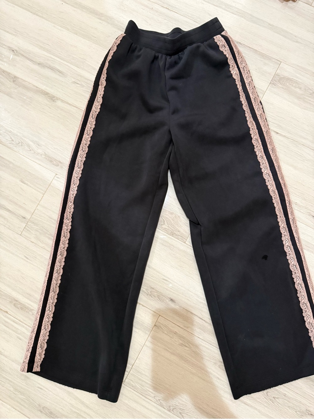 All in motion Black Wide-Leg Pants with Pink Lace Side Stripes